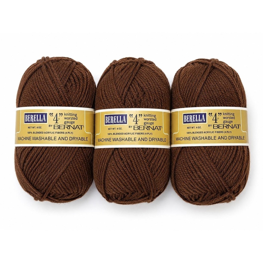 Vintage Bernat Berella 4‎ Worsted Yarn Lot of 3 Walnut 8916 Same Dye Lot 4 Oz